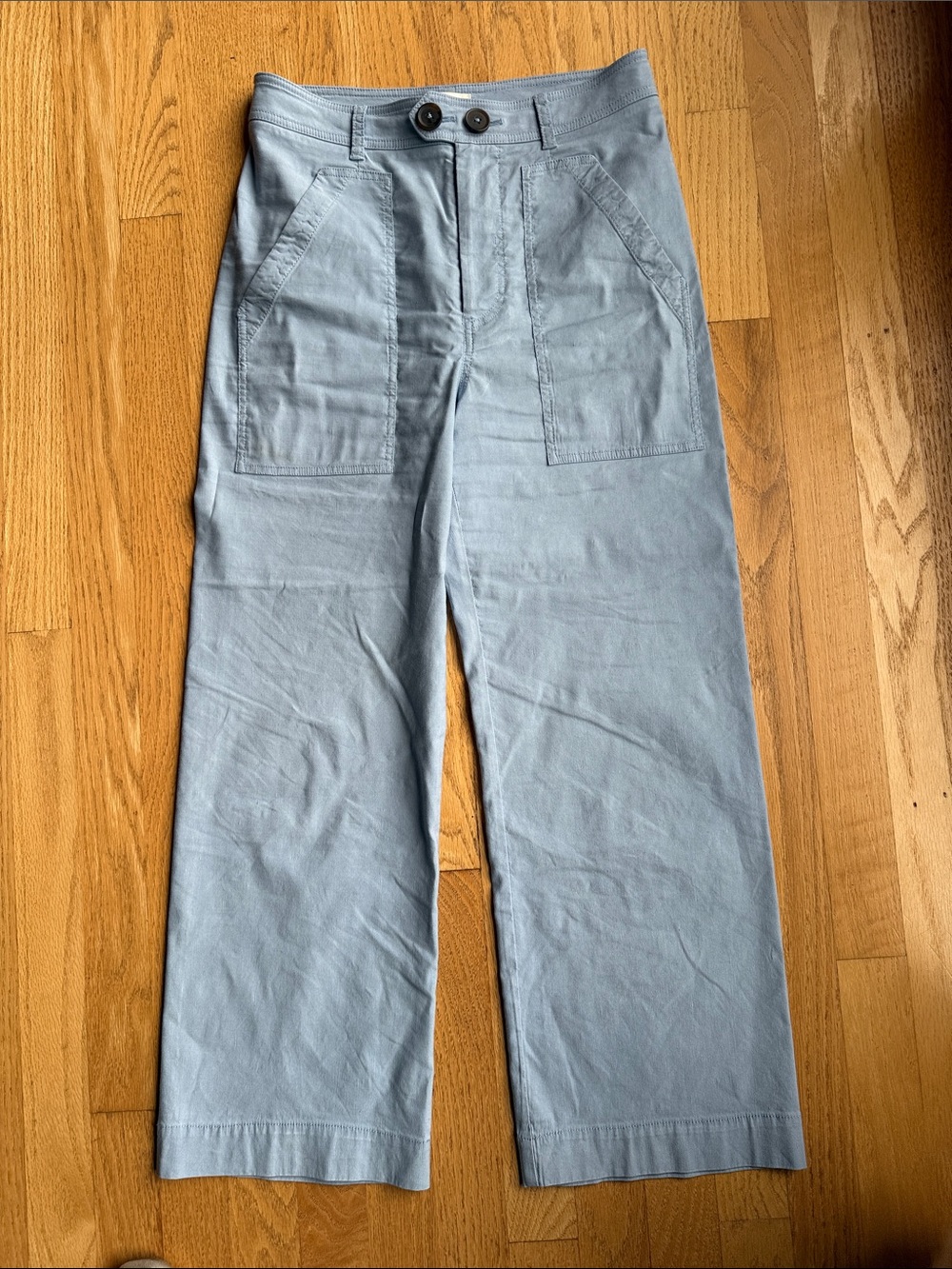 Maeve Light Blue Wide-Leg Cotton Chinos with Front Patch Pockets